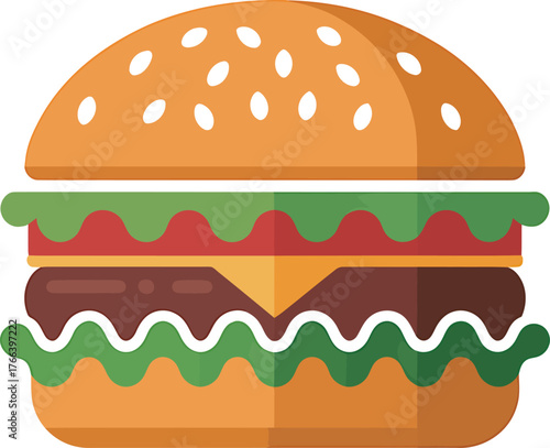 Hamburger Burger Vector Illustration Fast Food Cheeseburger Flat Design Food Clipart Sandwich Icon