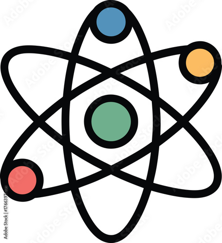Modern Atomic Structure Representing Science and Physics Particle, With Green Nucleus
