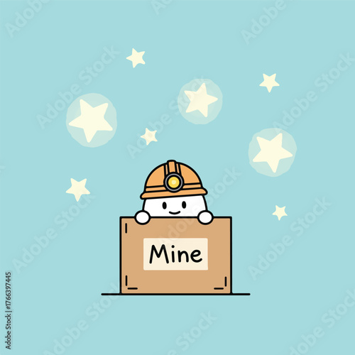 Cute cartoon miner character with stars in a whimsical design