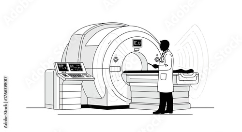 Professional doctor operates advanced MRI scanner for precise medical imaging diagnosis and patient care in a modern healthcare setting.