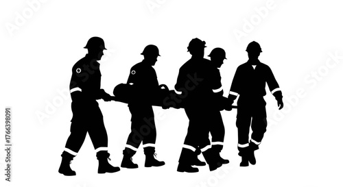 Dedicated rescue team swiftly transports injured patient on stretcher, embodying courage and urgent care in a critical mission