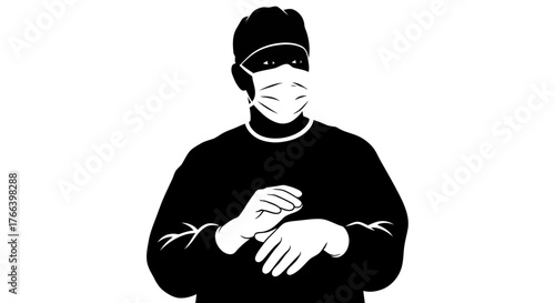 Dedicated surgeon in mask and scrubs prepares for critical operation, showcasing professionalism and care
