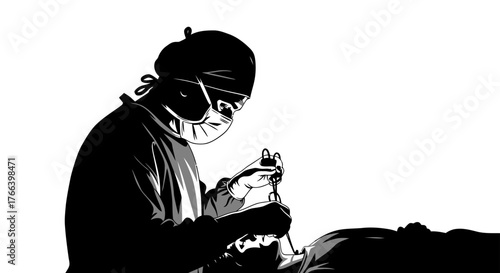 Dedicated surgeon performs critical operation with precision instruments in sterile operating room, showcasing medical expertise and life saving care