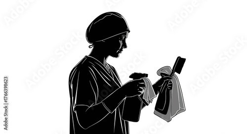 Dedicated healthcare professional meticulously prepares cleaning supplies for sterile environment maintenance ensuring patient safety and optimal hygiene standards