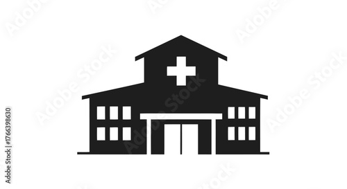Modern hospital building icon providing essential healthcare services and medical care, symbolizing wellness and community support.