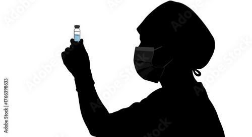 Dedicated healthcare professional carefully examines vial of liquid, symbolizing medical advancement and public health efforts.