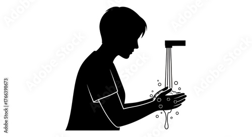Person diligently washing hands with soap and water under faucet, demonstrating hygiene and cleanliness for health and safety awareness