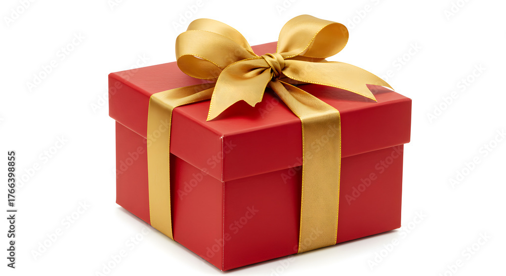 Fototapeta premium Red gift box with ribbon and bow isolated on a white background