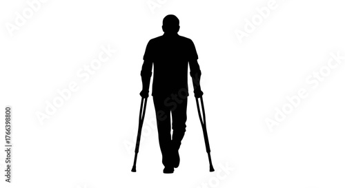 Silhouette of a determined person walking forward with crutches, symbolizing resilience and overcoming challenges with strength and hope.