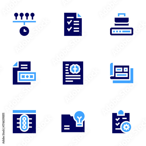 Project icon set. Bold style. Duotone colors. brief, project, timeline, checklist, project status