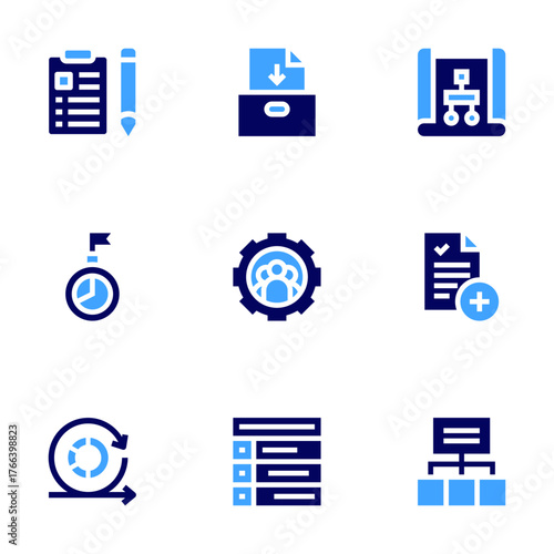 Project icon set. Bold style. Duotone colors. implementation, project management, new project, sprint, project plan, project