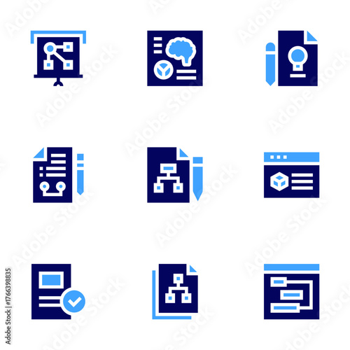 Project icon set. Bold style. Duotone colors. project, workflow, project plan