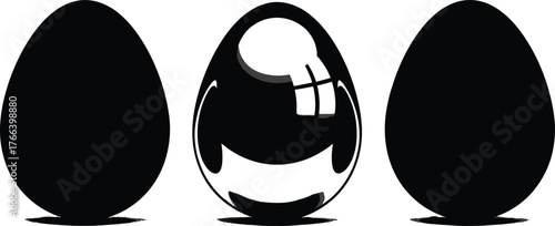 Black egg vector, matte and glossy surface contrast, minimal design illustration, abstract shape composition, modern texture study, light reflection concept