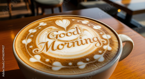 Wallpaper Mural Good Morning Latte Art: Coffee Cup with Decorative Design Torontodigital.ca