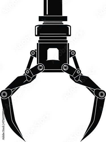 Robotic claw grab clutcher, crane or hydraulic grab. Gripper vector illustration icon 