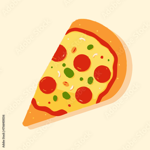 A delicious slice of pepperoni pizza with green peppers and cheese.