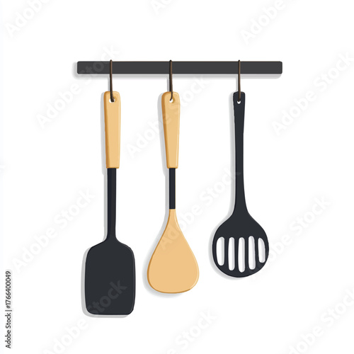 Set of Kitchen Utensils Hanging on a Rack