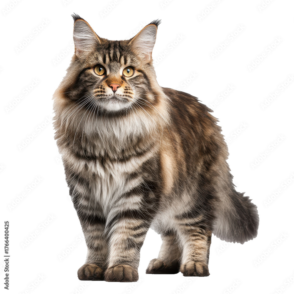 Fototapeta premium Maine Coon cat png feline png pet png longhair png tufted ears png large cat png domestic png whiskers png fluffy png breed png transparent background image