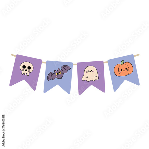 Halloween bunting flags cut out with cute character element halloween for party decoration and banner