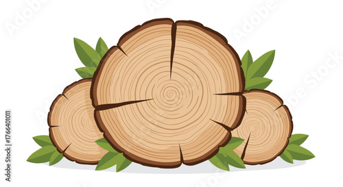 Rustic wood slices with vibrant green leaves for a touch of nature's charm in your next project perfect for backgrounds or designs