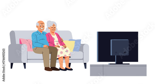 Loving senior couple enjoying quality time watching television together at home, a heartwarming moment of companionship and relaxation