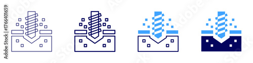 Drilling icon in 4 different styles. Thin Line, Line, Bold Line, Duotone. Duotone style. Editable stroke