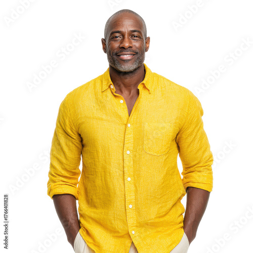 Man in bright yellow shirt png person png fashion png casual png portrait png smiling png stylish png confident png trendy png outfit png transparent background image