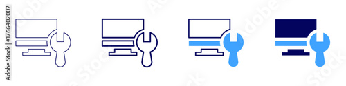 Screen repair icon in 4 different styles. Thin Line, Line, Bold Line, Duotone. Duotone style. Editable stroke