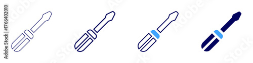 Screwdriver icon in 4 different styles. Thin Line, Line, Bold Line, Duotone. Duotone style. Editable stroke