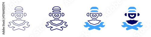 Technician icon in 4 different styles. Thin Line, Line, Bold Line, Duotone. Duotone style. Editable stroke