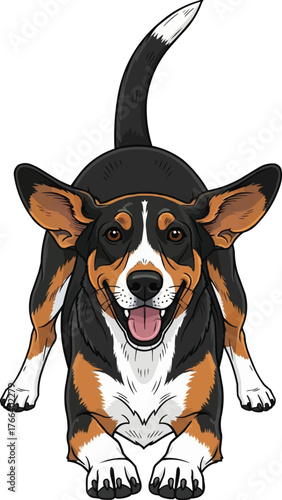 Estonian Hound dog happy play bow pose vector illustration