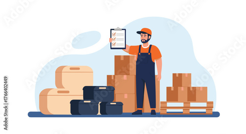Trustworthy mover confirms delivery checklist with boxes ready to go, offering secure and efficient service for your home or business relocation needs