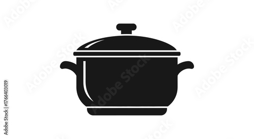Simple black pot with lid on white background, perfect for culinary designs