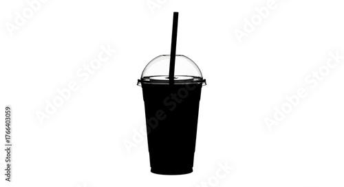 Sleek black disposable cup with straw and lid, perfect for refreshing beverages on the go.