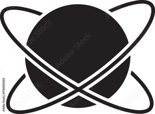Vector art of atom symbol with orbiting electrons in solid black icon on
