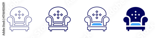 Sofa caster icon in 4 different styles. Thin Line, Line, Bold Line, Duotone. Duotone style. Editable stroke