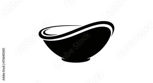 Sleek black bowl with modern curved design on white background