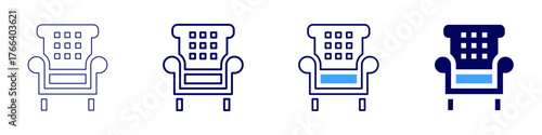 Sofa chaise icon in 4 different styles. Thin Line, Line, Bold Line, Duotone. Duotone style. Editable stroke