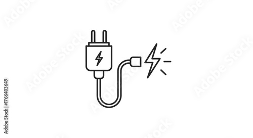 Modern electrical adapter and plug with a lightning bolt symbol indicating power and energy