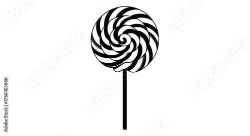 Classic black and white swirl lollipop on a stick, a simple sweet treat