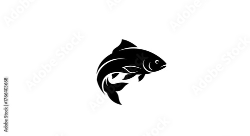 Sleek black fish silhouette leaping from water, symbolizing energy and motion.