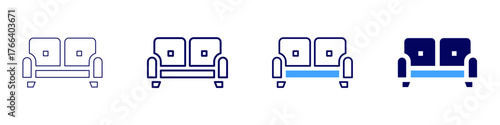 Sofa cleaning icon in 4 different styles. Thin Line, Line, Bold Line, Duotone. Duotone style. Editable stroke