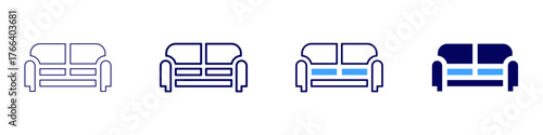 Sofa comfort icon in 4 different styles. Thin Line, Line, Bold Line, Duotone. Duotone style. Editable stroke