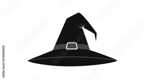 Classic black witch hat with silver buckle and sparkling accent for Halloween