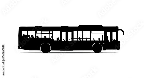 Sleek black silhouette of a modern passenger bus on a white background