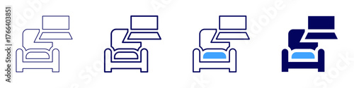 Sofa futon icon in 4 different styles. Thin Line, Line, Bold Line, Duotone. Duotone style. Editable stroke