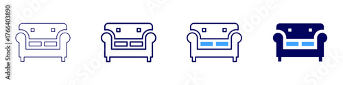 Sofa hypoallergenic icon in 4 different styles. Thin Line, Line, Bold Line, Duotone. Duotone style. Editable stroke
