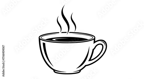 Steaming cup of hot coffee or tea on a white background, perfect for morning enjoyment.