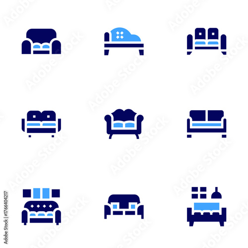 Sofa icon set. Bold style. Duotone colors. sofa.-1