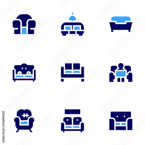 Sofa icon set. Bold style. Duotone colors. sofa
